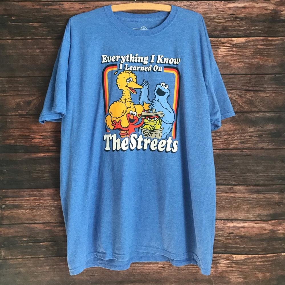 Sesame Street Everything I Know I Learned on the Street Men's Blue T-Shirt XXL